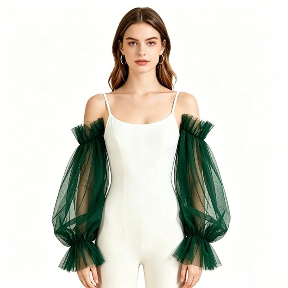 Trouwjurk Bruid Bruiloftshandschoenen Effen Kleur Bruidsmouwen Mode Afneembare Tule Bruiloft