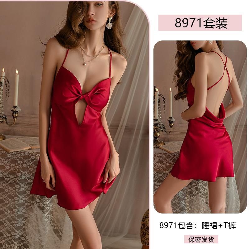 Erotic Underwear Sexy Pure Sleepiness Skirt with Chest Pad Hot Beauty Back Thin Home Wear Pajama Set 8971