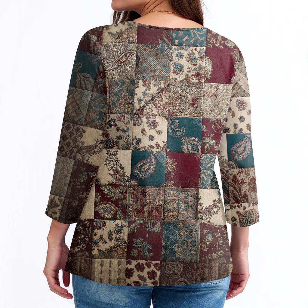 Women's T Shirt Print 3/4 Sleeve Fashion Basic V- Neck Regular Top