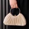 NEW Fashion Pleated Evening Bags for Women Apricot Big Ring Handbags Party Banquet Shoulder Bag Luxury Wedding Purse Pouch