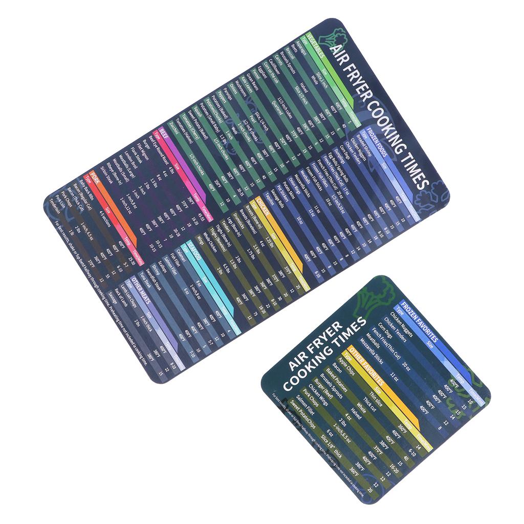 2 Pezzi Foglio Orario Magnetico Cucina Friggitrice Tabelle Tempi di Cottura Guida Rapida Accessorio Per Friggitrice