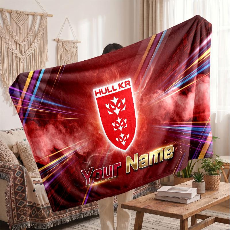 Hull KR Flannel Blanket, Custom Name Text Personalized Soft Throw Blanket Home Decor Gift