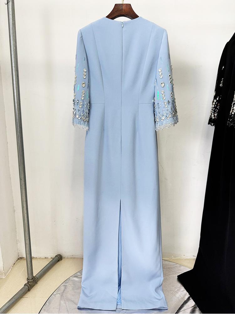 2026 European & American Luxury Evening Gown: Fashionable Long Skirt with Heavy Beading & Rhinestones