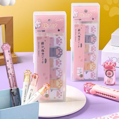 Cute Cat Paw Stationery Set with Eraser Correction Tape Highlighters Sticky Notes Ruler Pencil Box School Office Supplies Cat Lovers Birthday Gift
