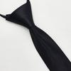 Plain Black Satin 5cm Ultra-Narrow Korean Style Men's Tie with Easy-Pull Zipper for Formal Wear.