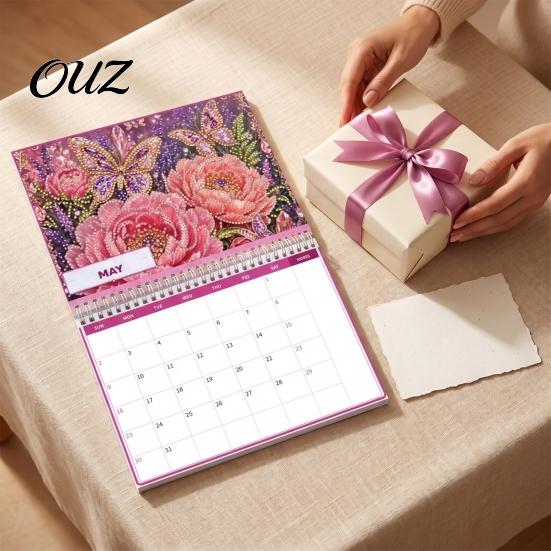 New Year Gift for Artists 2027 DIY Faux Diamond Art Hanging Calendar, Rhinestone Painting Illustration Seasonal Craft Enthusiasts Theme Spiral