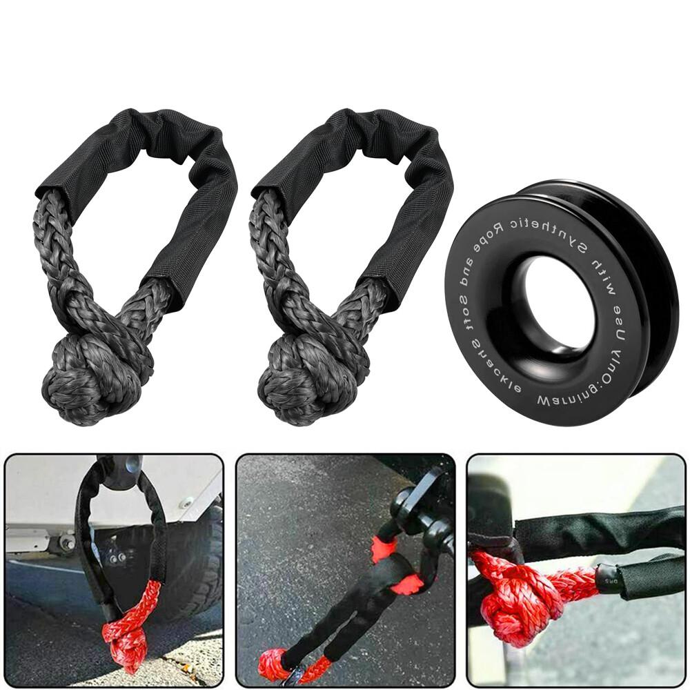 Heavy Duty Recovery Ring Snatch Block Pulley W/ Soft Shackle Tow Winch Rope
