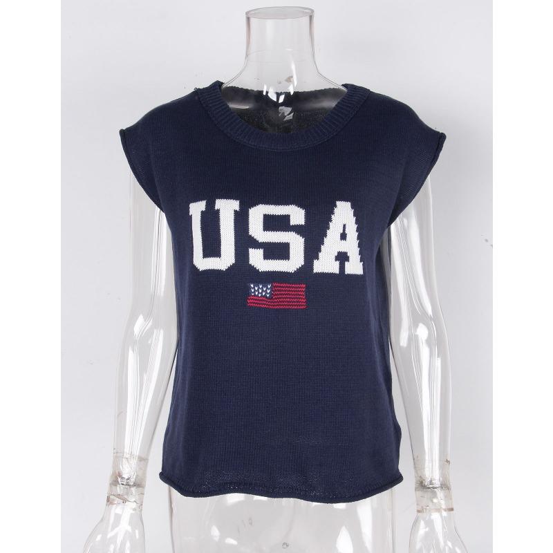 Women's Autumn and Winter Round Neck Sleeveless Jacquard Embroidered Top Sweater