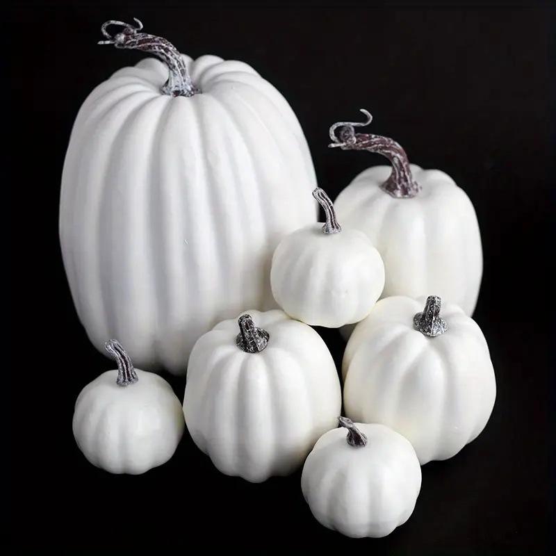 7 Stück künstliche Kürbisse Halloween Erntefest Dekorative Requisiten Schmuckstück Weiß.