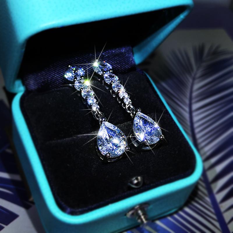 Sterling Silver Wild Korean Temperament Simple Atmosphere Flashing Zircon Earrings Female Long Ladies Luxury Party Birthday