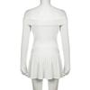 Women's Pure Desire To Pull A Pleated Waist One-line Shoulder Dress Sexy Sweet Spicy Waist Slimming Long Sleeve Low Waist Short Dress