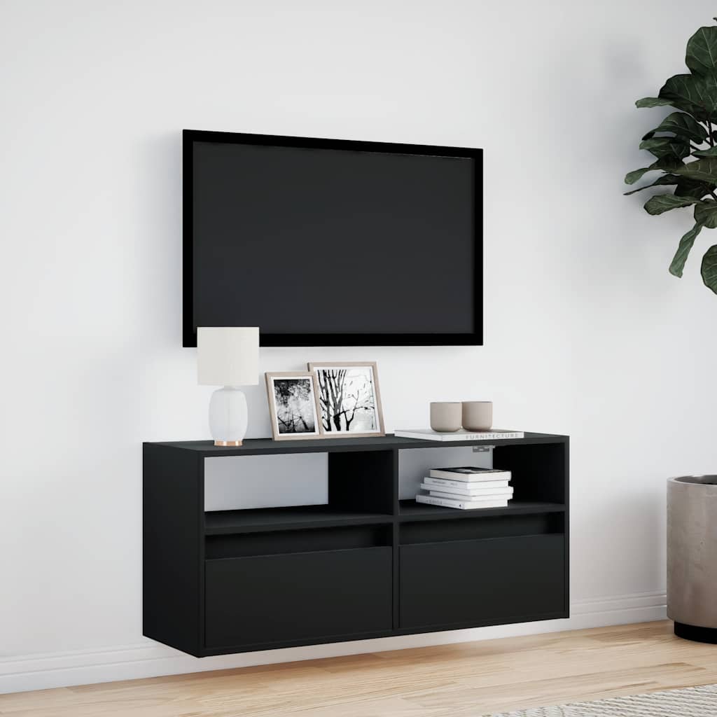 Wall Mounted TV Cabinet with LED Lighting Black 100 X 31 X 45 Cm