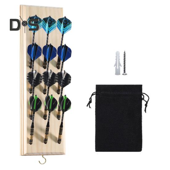 Duvara Monte Dart Tutucu Ahşap Dartlık 12 Uçlu Dart Standı Metal Kancalı ve Aksesuar Saklama Çantalı Teşhir Rafı