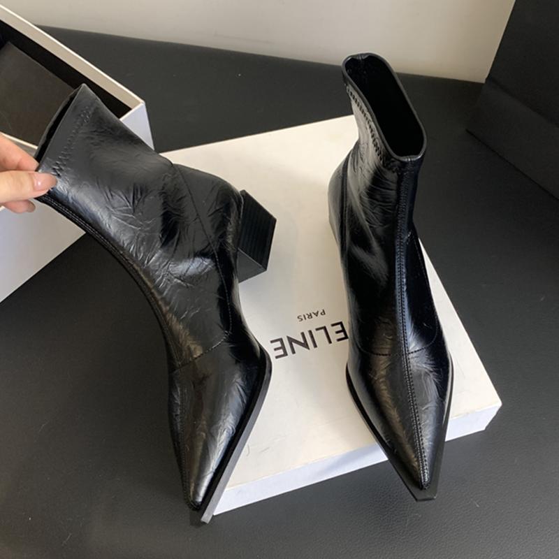 

Женские ботильоны с острым носком на каблуке, элегантные туфли-лодочки, зимние ботинки, новая ходьба, кожа, модные челси, короткие женские ботинки 39