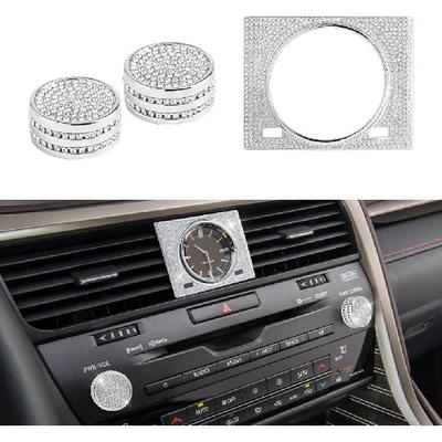 UHONSN 3 Piezas Accesorios Interiores de Coche para Lexus RX Bling Tapa Pomo Volumen Cubierta Marco Reloj Pegatina Piezas Decorativas Calcomanías Mujeres Hombres Plata Cristal