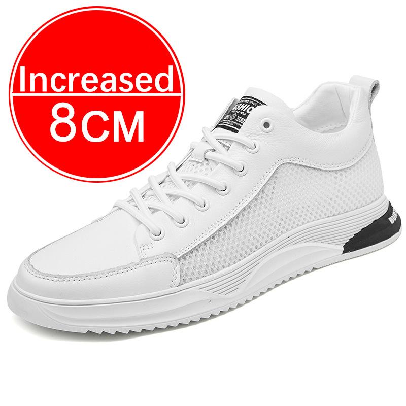 Genuine Leather Men Skataboard Shoes Elevator 6/8CM Height Increase Sports Hollow Breathable Sneakers Heightening Shoes