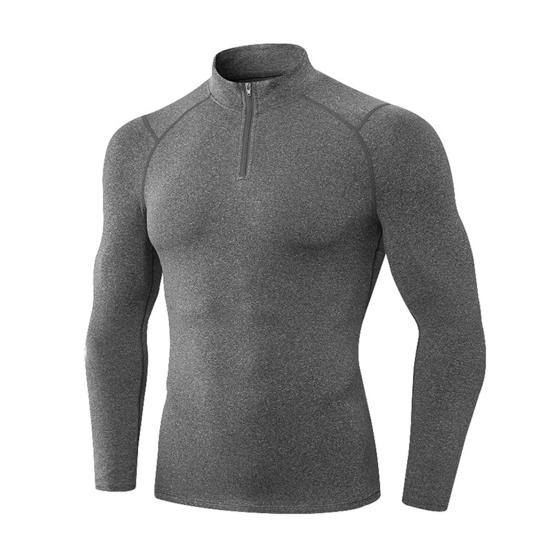 Autumn Winter Men Thermal Top Plush Lining Zipper Stand-up Collar Long Sleeve Shirt Slim Fit Stretch Casual Solid Color Cold Weather Warm Base