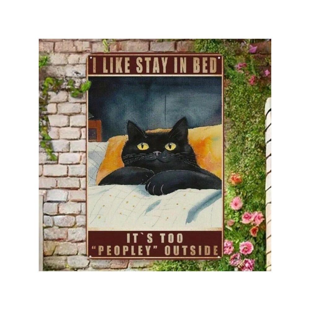 Vintage Black Cat Metal Wall Art Retro Tin Sign Decor for Bedroom Living Room