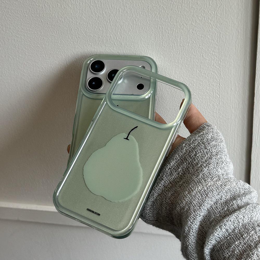 Корейский простой зеленый чехол-граффити с грушей для iPhone 17 Pro Max iPhone 14 Pro