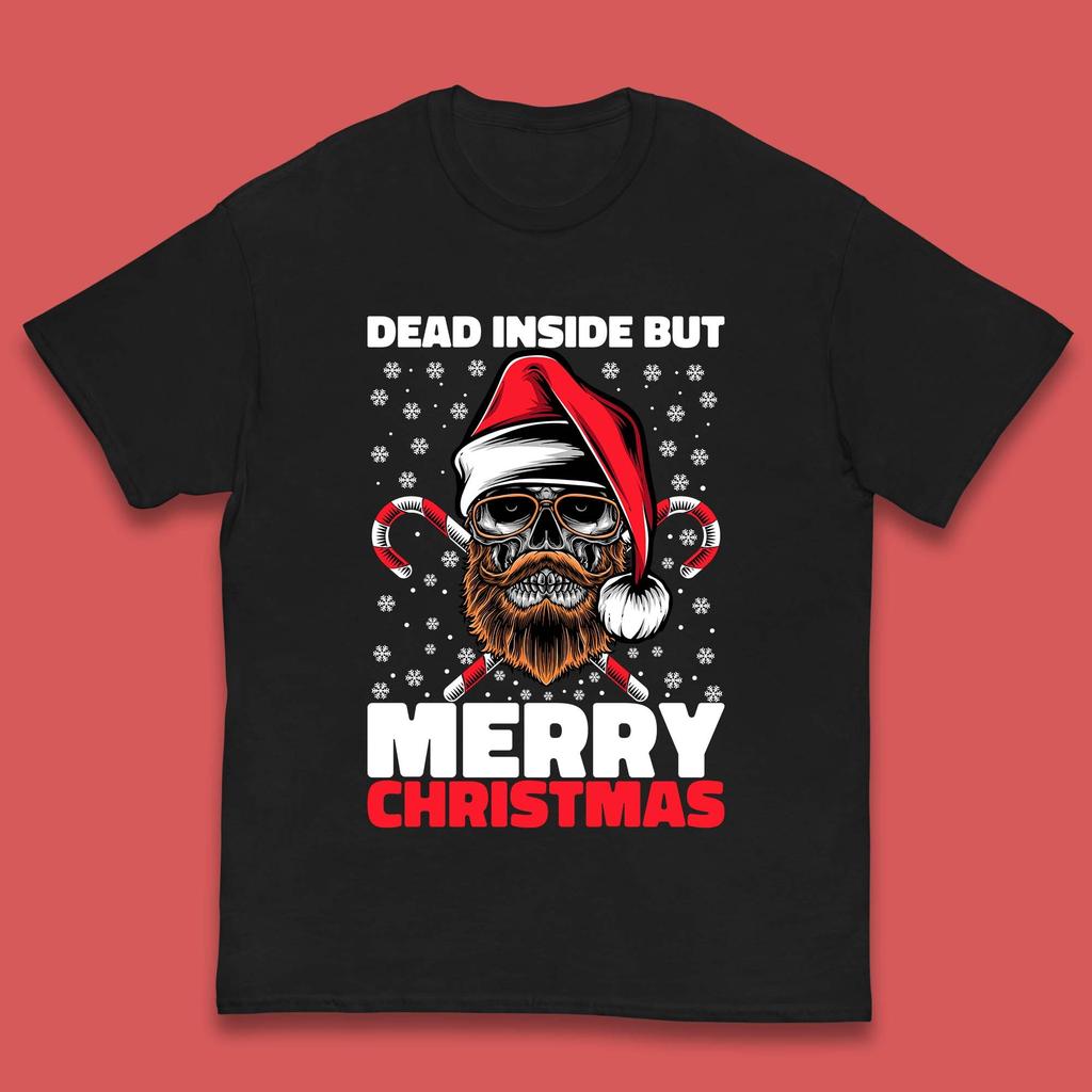 Dead Inside But Merry Christmas Hipster Skull Kids T Shirt