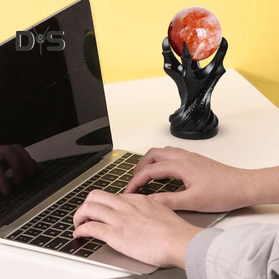 Faux Crystal Ball Display Stand Black Cat Animal Hand Holder Resin Statue Sculpture Home Office Bookshelf Desktop Decoration Ornament