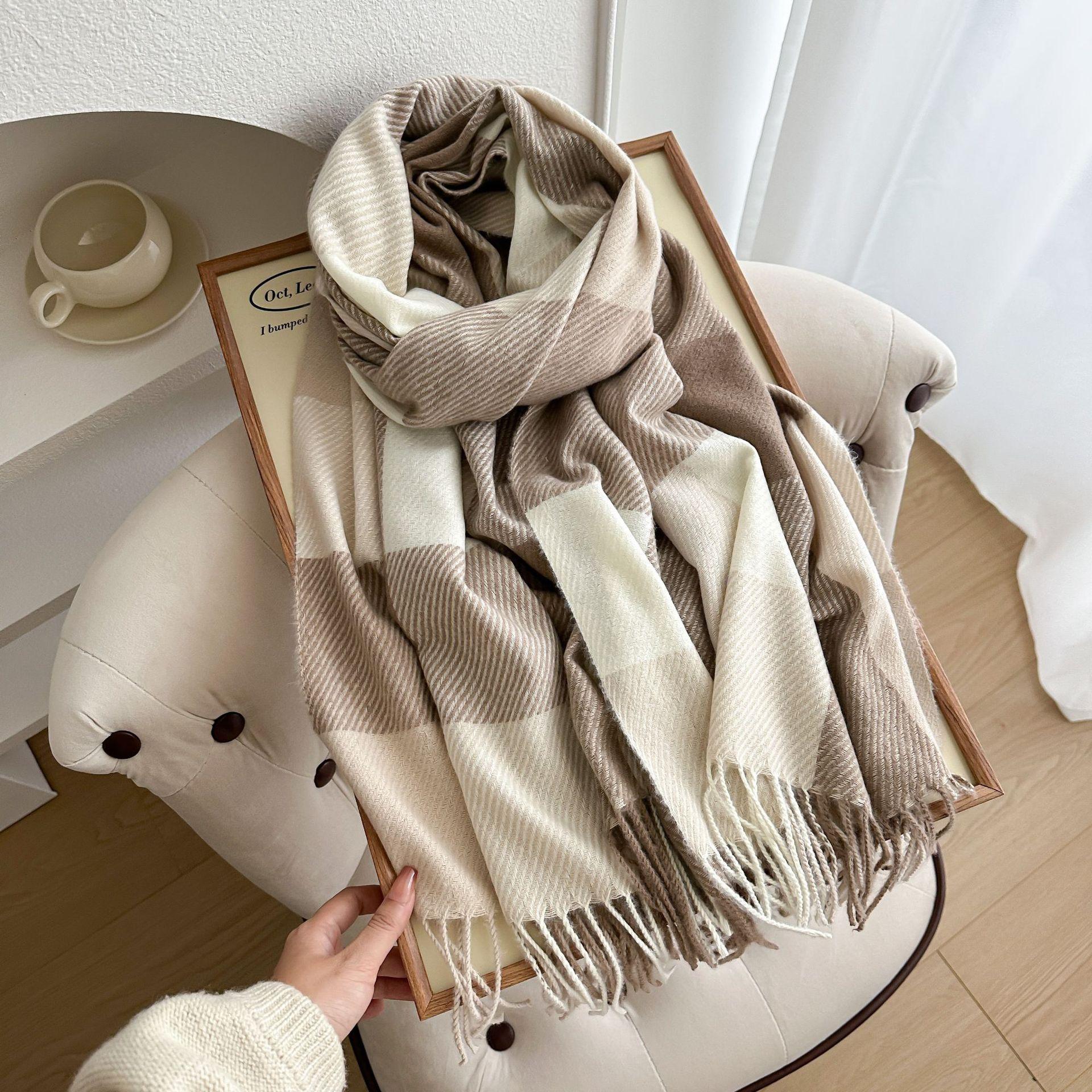 

New Winter Women Warm Pashmina Plaid Cashmere Scarf Neckerchief Big Lattice Tassel Scarves Muffler Lady Shawls And Wraps