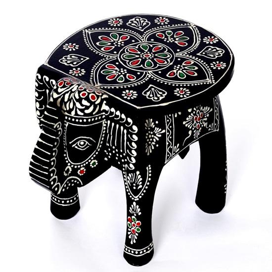 Tabouret Éléphant en Bois Support Table Pooja Support Planteur Décor Salon Chambre