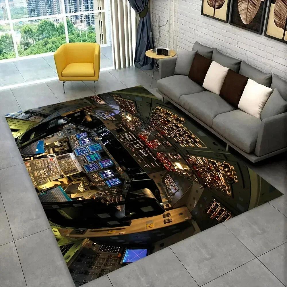 Fighter Aircraft Control Cockpit Cabin Carpet Rug for Home Living Room Bedroom Sofa Doormat Decor,Area Rug Non-slip Floor Mat