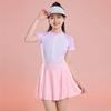 2023 Sporty One-Piece Skirted Swimsuit for Girls - Short-Sleeved, Plus Size, Hot Spring Swimwear for Kids