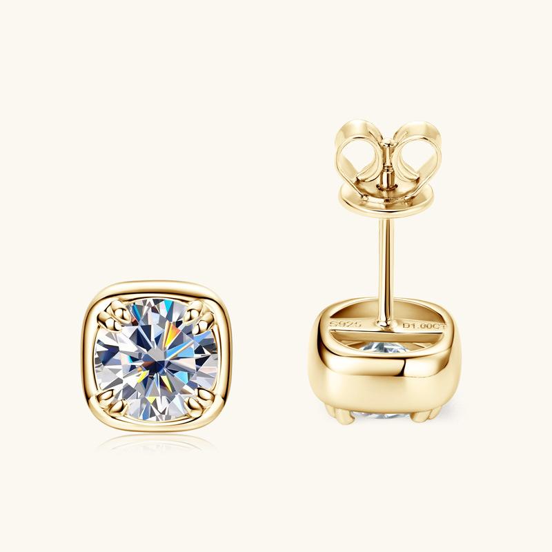 6.5mm 925 Sterling Silver Moissanite Stud Earrings For Women Simple Fashion Versatile Square Cut D VVS1 Exquisite Jewelry
