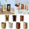 Convenient Bamboo Woven Cup Holder Rack Handmade Retro Paper Cup Dispenser Multipurpose Storage Basket for Bathroom Rinsing Cups