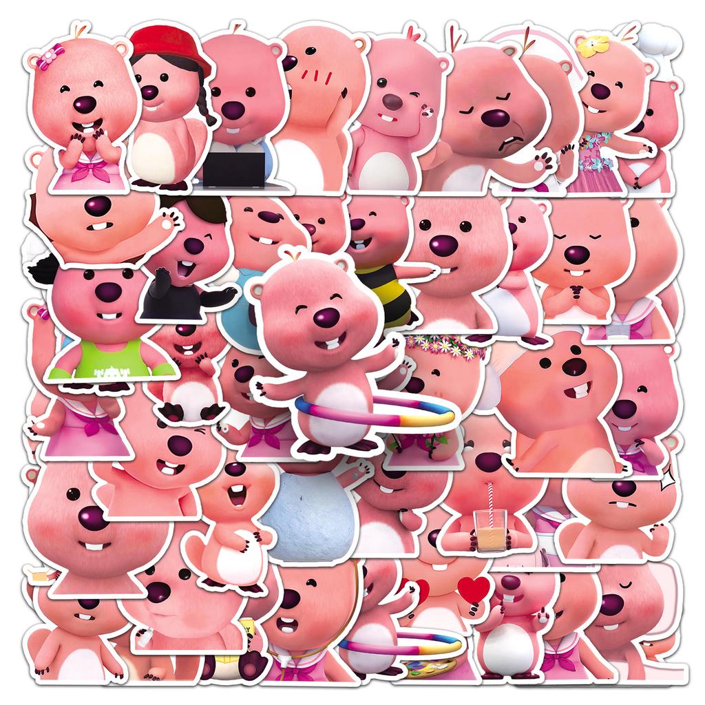 50 Loopy Korean Cartoon Cute Pink Beaver Ruby Children's Gooka DIY Mobile Suitcase Stickers