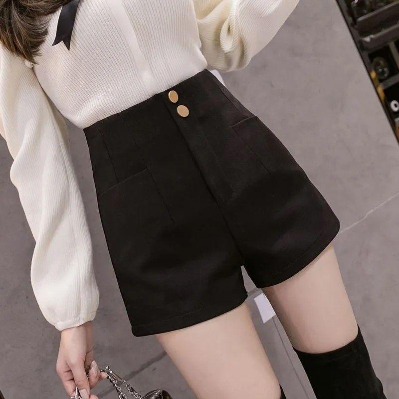2026 Spring/Autumn High Waist Black Bootcut Bottoms: Slimming Petite Casual Base Layer Shorts