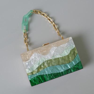 New Trendy Bags Fashion Women Handbags Green Beige Striped Acrylic Luxury Party Evening Bag Woman Casual Cute Box Clutch Purse