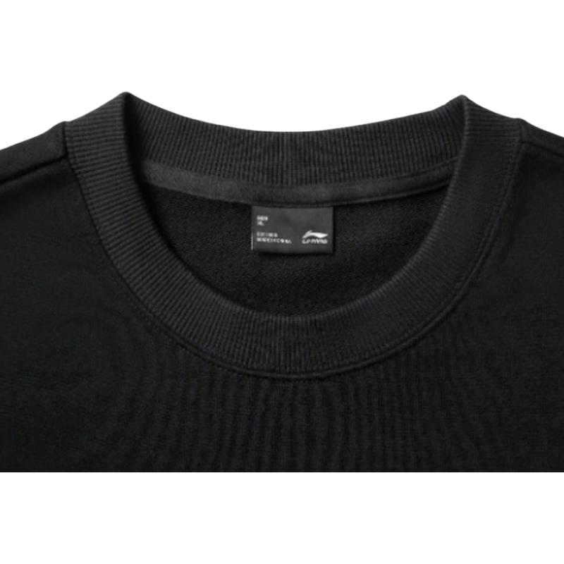 Li Ning Minimalist Embroidered Casual Sports Crew Neck Pullover Long Sleeve Sweatshirt Set Unisex sweatshirt Black AWDVK45-1+AKLU881-1