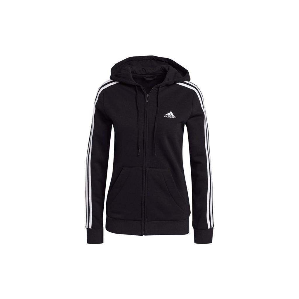 Adidas Side Stripes Sports Knitted Fabric Fleece Lined Hood Jacket Winter Women's Black GM5567
