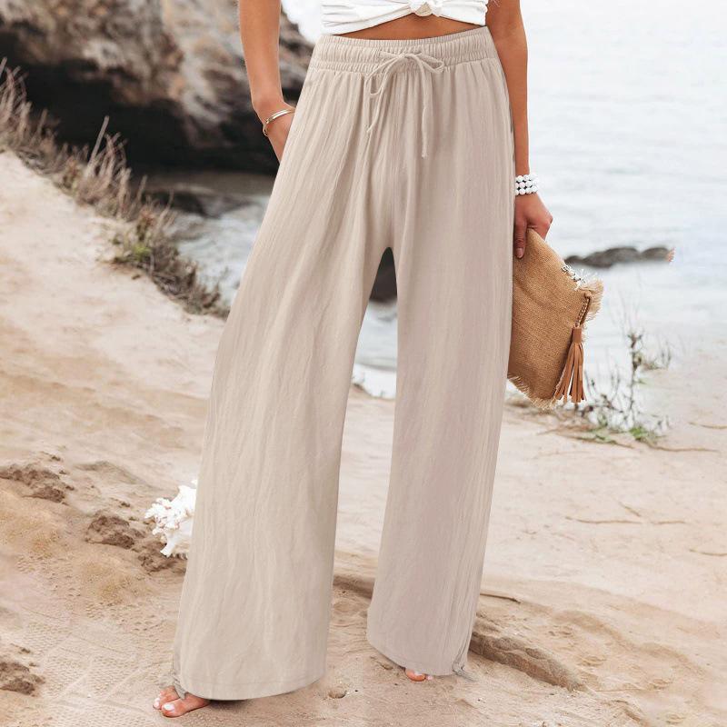 2023 Trendy Wide-Leg Elastic Waist Solid Color Casual Pants