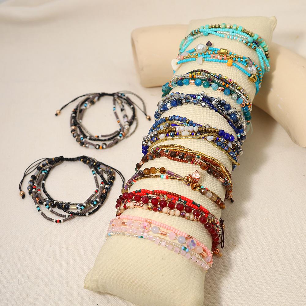 Bohemia Style Mini Beads Bracelet Multi-layer Colors Friendship Boho Bangles Charm Couple Beach Jewelry Handmade Woven