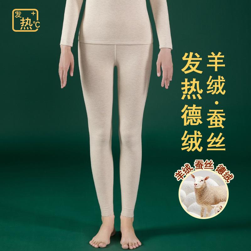 Cashmere silk warm fleece warm clothes women's crew neck bottoming shirt, heat-free top, fleece long johns set