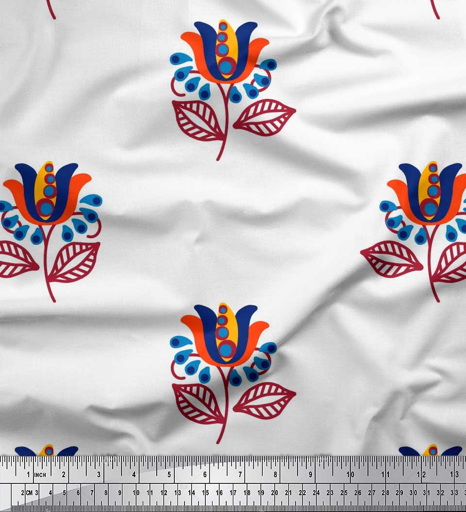 

Тканина Soimoi Japan Crepe Satin Leaves & Floral Artistic Print Швейна тканина метр 42 дюйма 42 Inch Wide - Poly Crepe білий