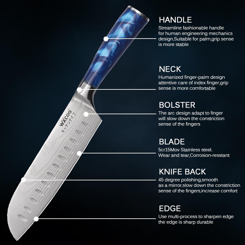 WXCOO Damascus Steel Laser Patterned Chef Knife Cleaver Santoku Knives Kitchen Knife Holder Multifunctional Kitchen Knife Block