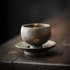 Handmade Sprinkle Gold Coarse Teacup Retro Rust Glazed Master Cup Cup Saucer Set Tasting Tea Bowl with Cushion Kung Fu Teaset