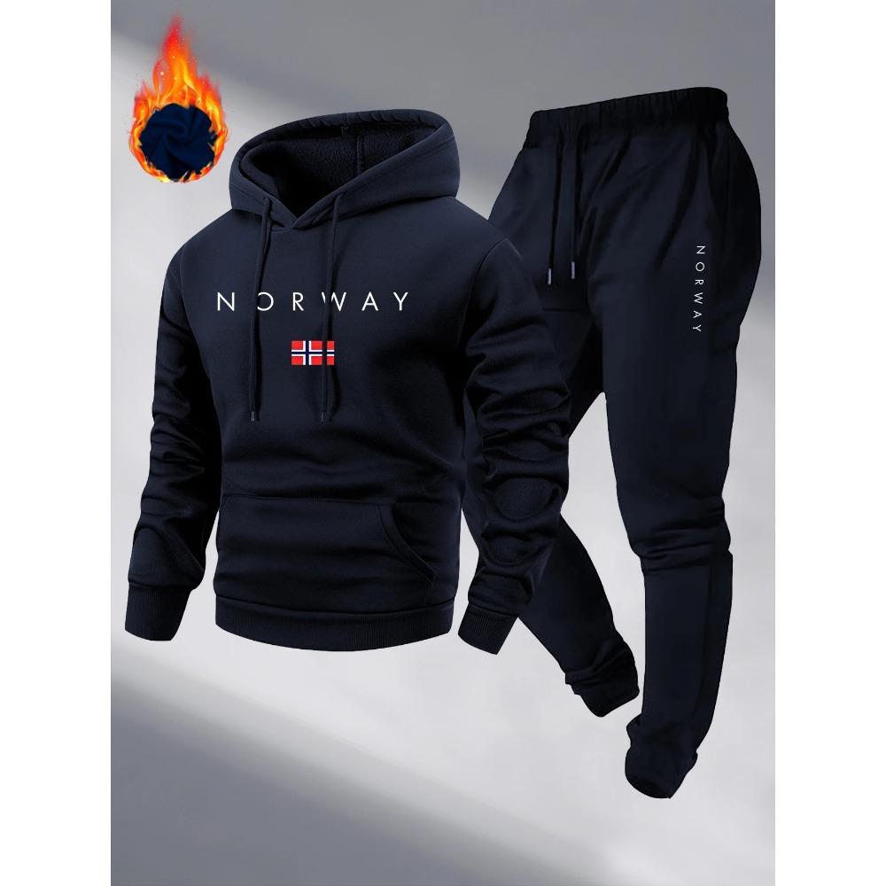 Personalisierter Buchstabenaufdruck Sportbekleidung Polar Herren Kapuzenhosen Set, Frühling und Herbst Sportliche Freizeit Pullover Hosen Set