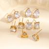 18K Gold Plated Geometric Zirconia Stud Earrings - Stainless Steel Water Drop Design for Women, High-End, Simple, Elegant Jewelry