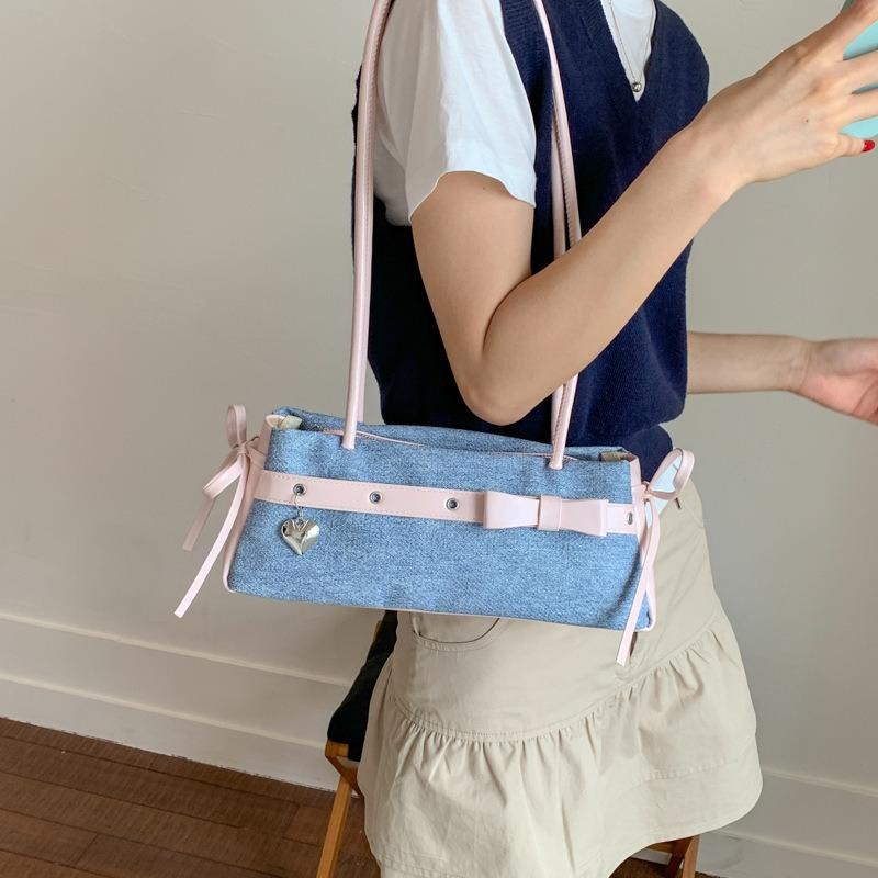 Contrasting Color Small Bag Women's New Casual Versatile Shoulder Underarm Bag Fashionable Commuter Portable Tote Bag