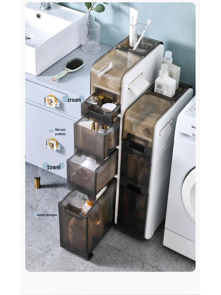 Elegant Bathroom Crevice Storage Rack: Compact Floor-Standing Cabinet