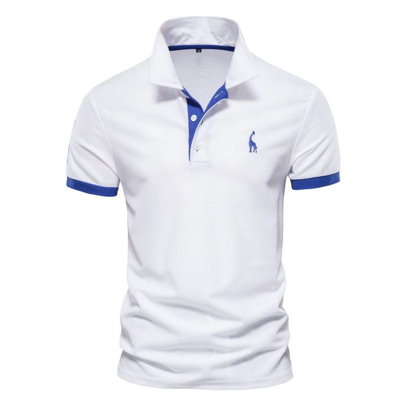 Men's Vermilion Deer Embroidery Polo Shirt - Short Sleeve, Turn-down Collar