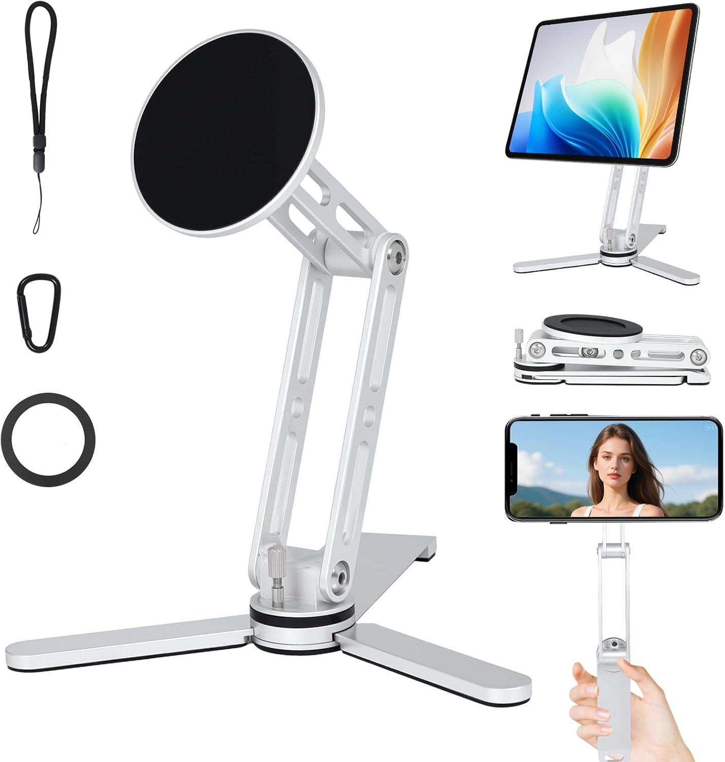 

TK 360° Rotating Magnetic Phone Stand: Portable, Stable, and Retractable Handheld Holder серебряный