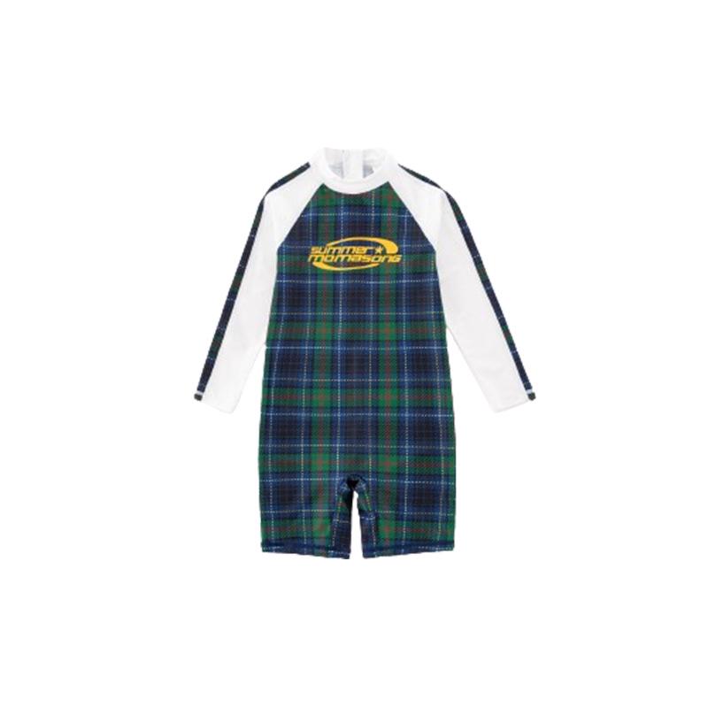 

Children s Long Sleeve Plaid Patchwork One-Piece Swimsuit - Quick-Drying Swimwear for Beach & Holiday Size 120 зелёный
