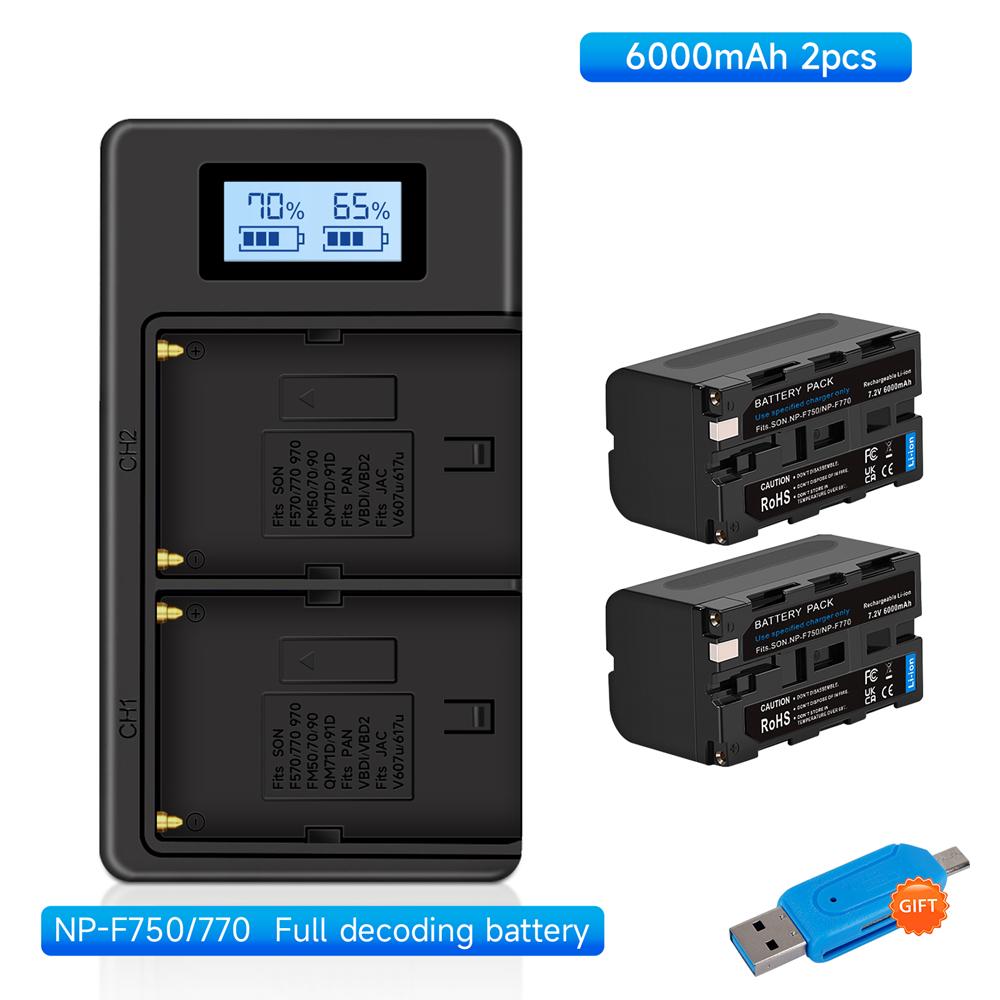 6000mAh per Batteria Sony NP-F770 NP-F780 F750 F730 Caricabatterie con Display LCD F970 F550 F570 F750 F770 MC1500C
